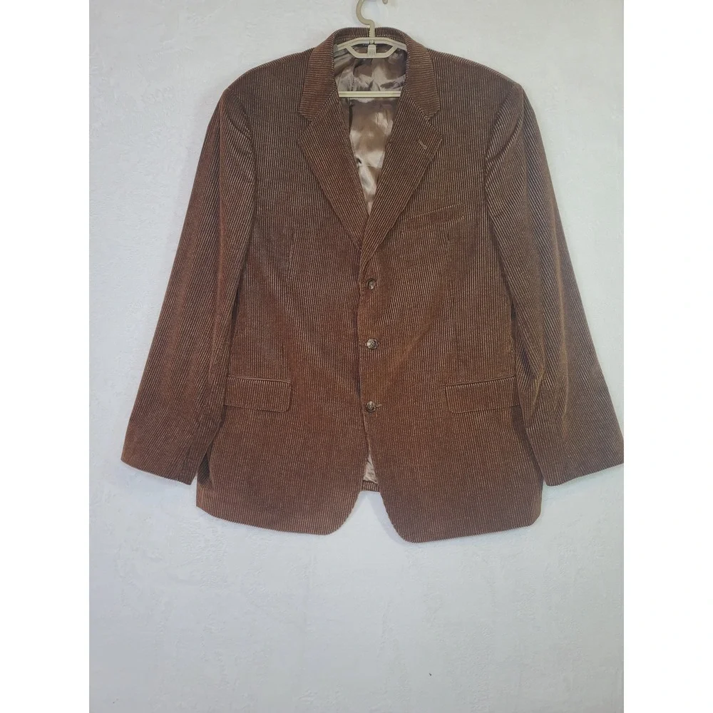 Western Brown Corduroy Blazer Three Button Sport Coat Jacket Camo Lined 46R